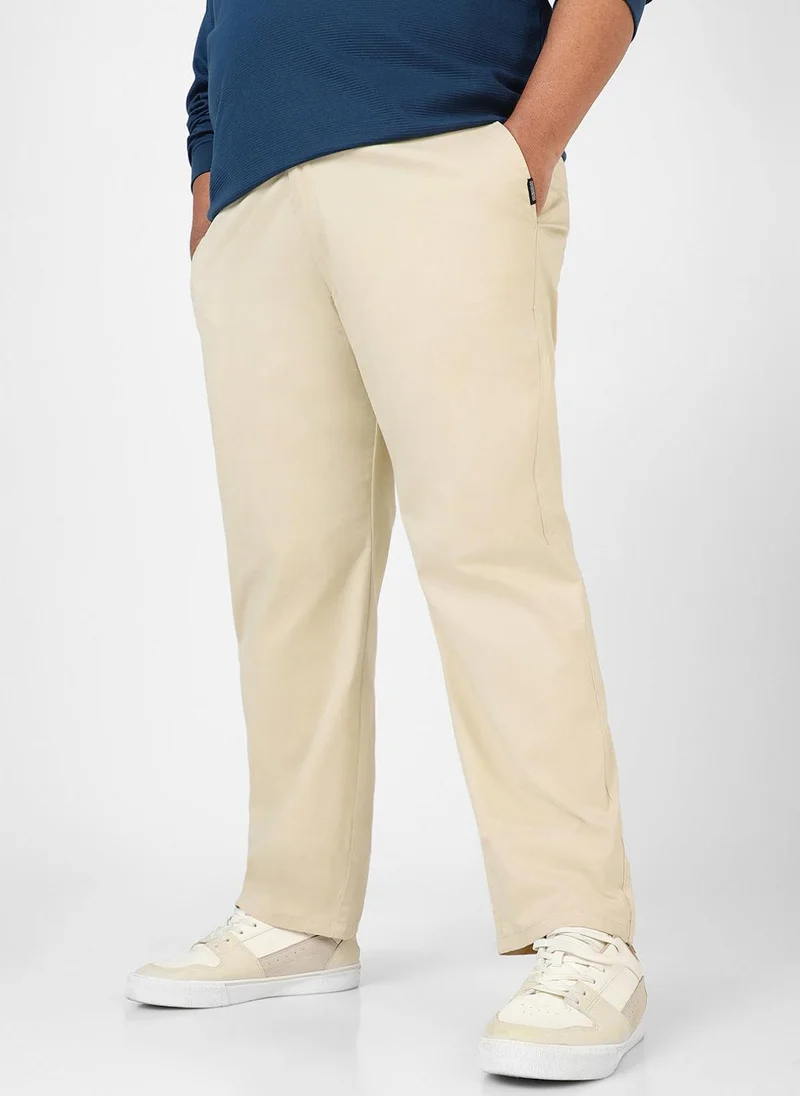 Urbano Fashion Urbano Plus Men's Cream Cotton Regular Fit Casual Chinos Trousers Stretch